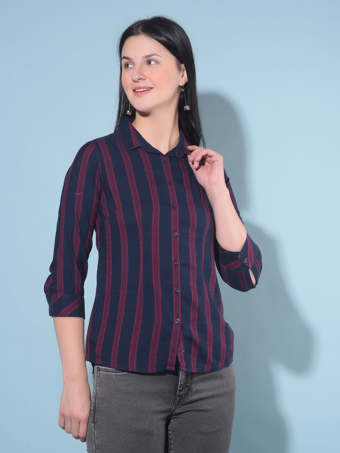 Red Vertical Striped Shirt-Women Shirts-Crimsoune Club