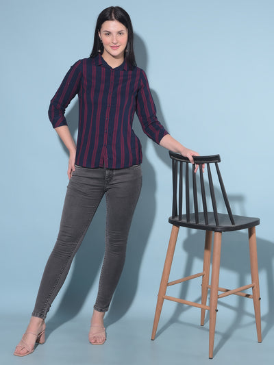 Red Vertical Striped Shirt-Women Shirts-Crimsoune Club