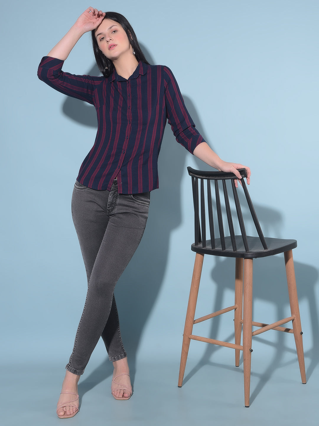 Red Vertical Striped Shirt-Women Shirts-Crimsoune Club