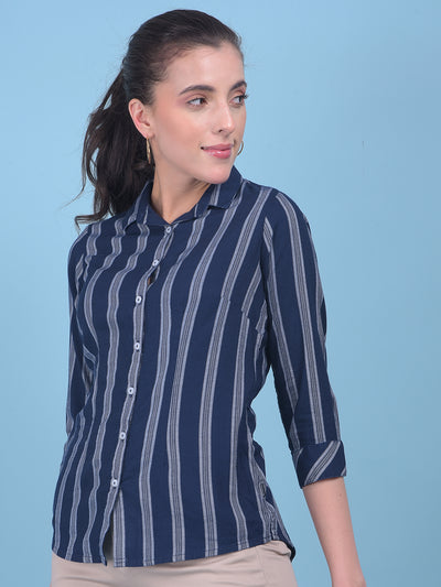 White Vertical Striped Shirt-Women Shirts-Crimsoune Club