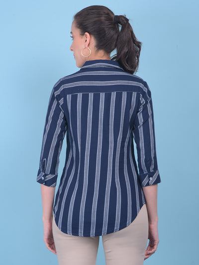 White Vertical Striped Shirt-Women Shirts-Crimsoune Club