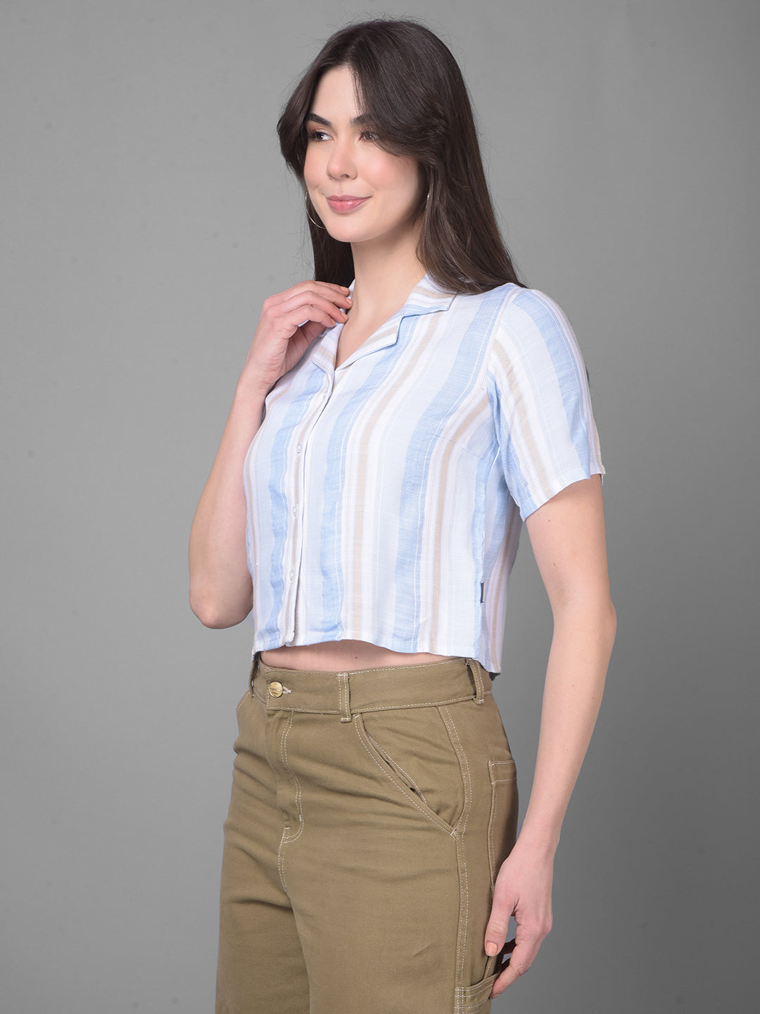 Blue Striped Shirt-Women Shirts-Crimsoune Club