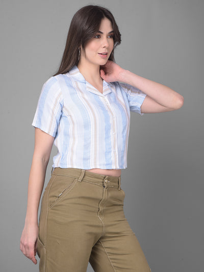 Blue Striped Shirt-Women Shirts-Crimsoune Club