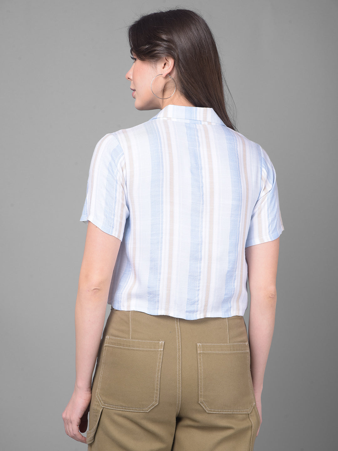 Blue Striped Shirt-Women Shirts-Crimsoune Club