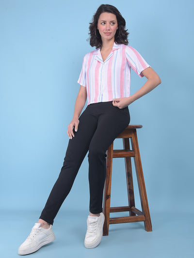 Orange Vertical Striped Shirt-Women Shirts-Crimsoune Club