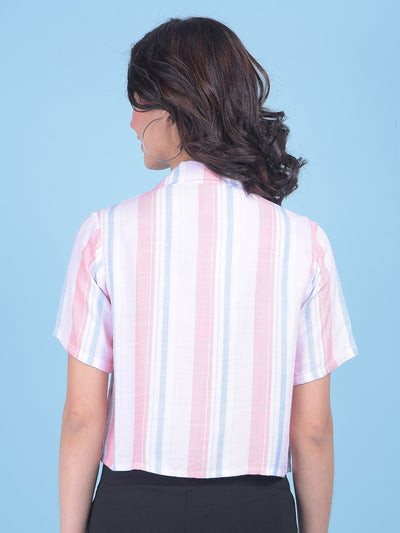 Orange Vertical Striped Shirt-Women Shirts-Crimsoune Club