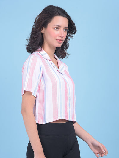 Orange Vertical Striped Shirt-Women Shirts-Crimsoune Club