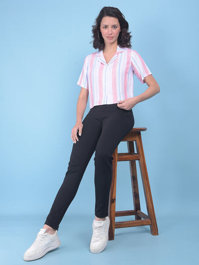 Orange Vertical Striped Shirt-Women Shirts-Crimsoune Club