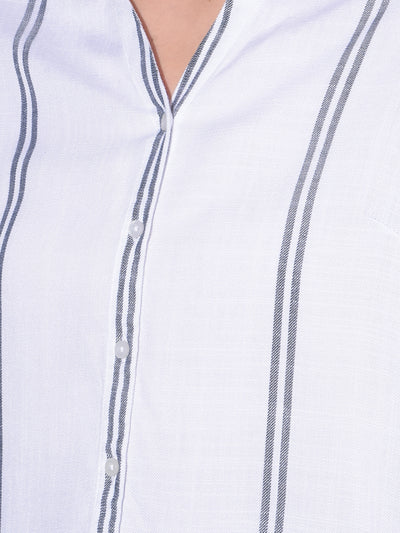 White Vertical Striped Shirt-Women Shirts-Crimsoune Club