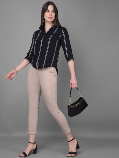 Black Striped Shirt-Women Shirts-Crimsoune Club