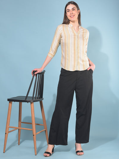 Khaki Verticle Striped 100% Lyocell Shirt-Women Shirts-Crimsoune Club