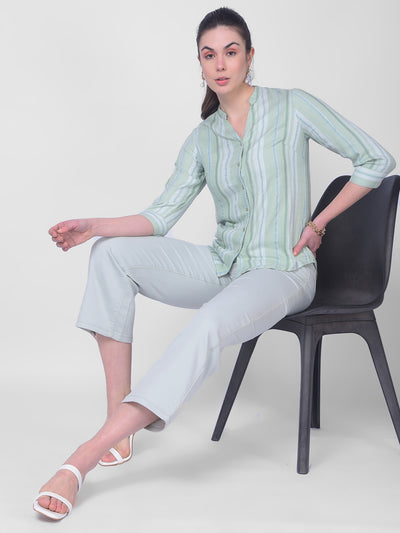 Green Striped Shirt-Women Shirts-Crimsoune Club