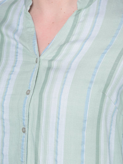 Green Striped Shirt-Women Shirts-Crimsoune Club