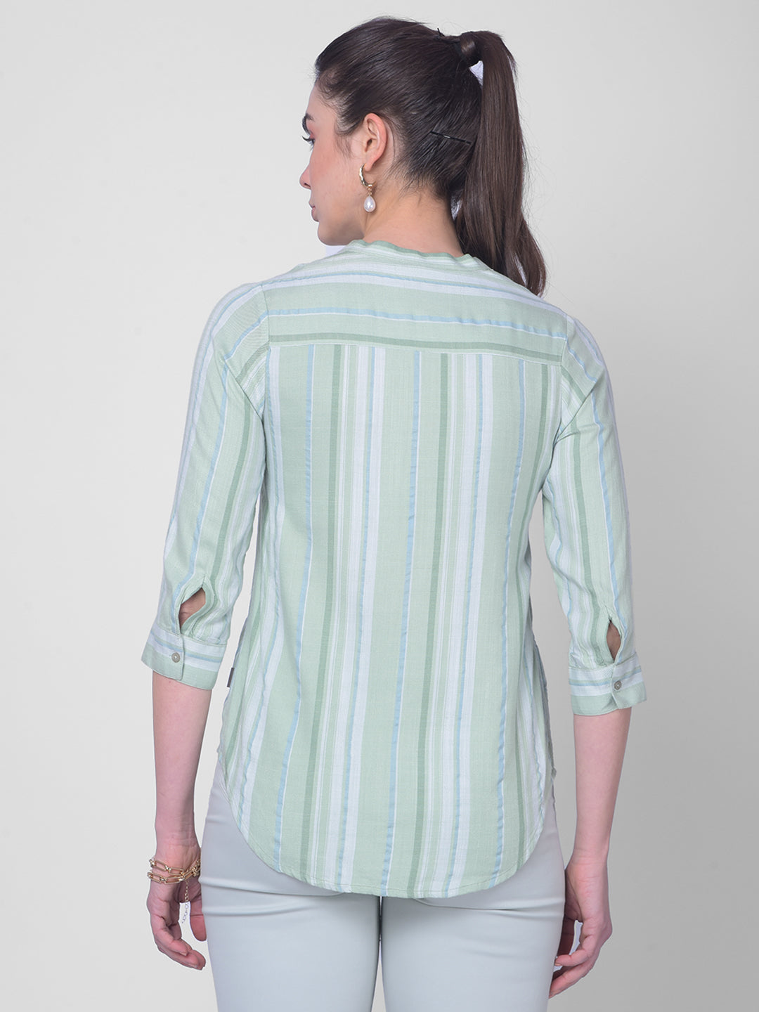 Green Striped Shirt-Women Shirts-Crimsoune Club