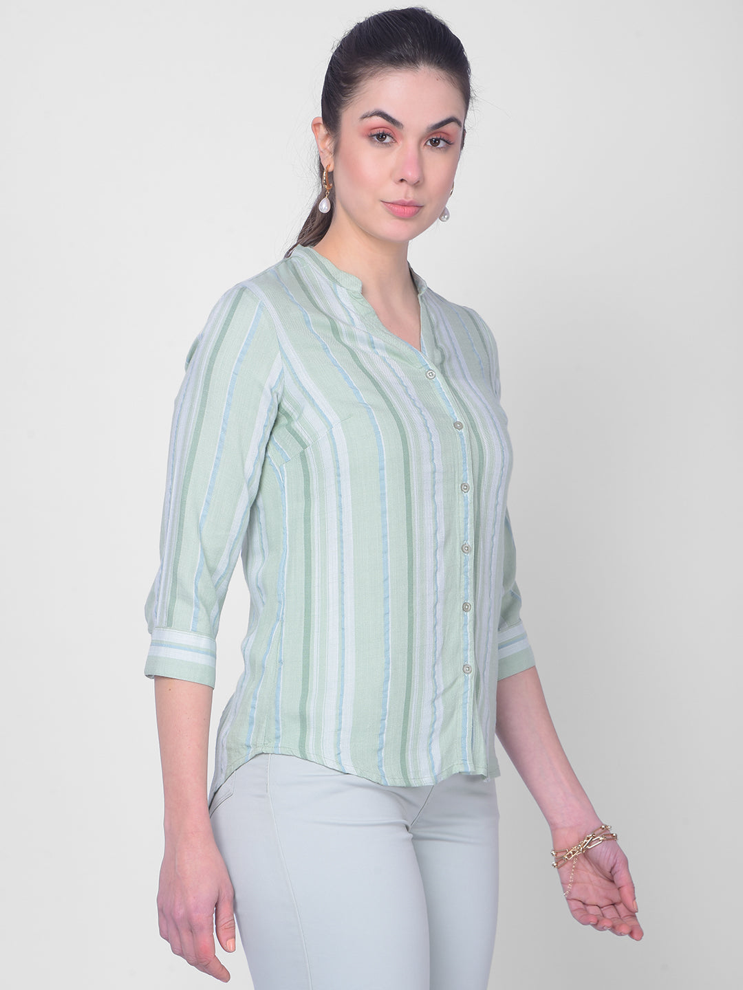 Green Striped Shirt-Women Shirts-Crimsoune Club