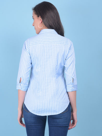 Blue Vertical Striped Shirt-Women Shirts-Crimsoune Club