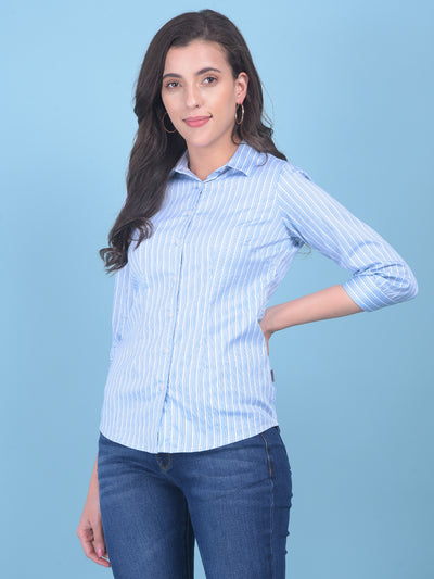 Blue Vertical Striped Shirt-Women Shirts-Crimsoune Club