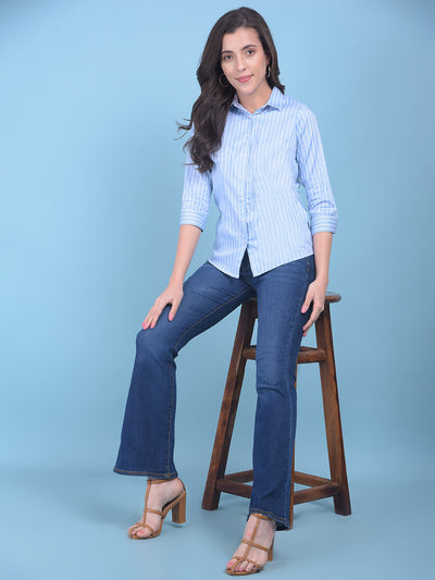 Blue Vertical Striped Shirt-Women Shirts-Crimsoune Club