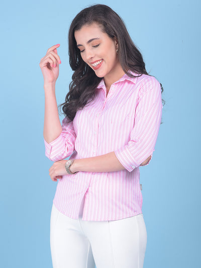 Pink Vertical Striped Shirt-Women Shirts-Crimsoune Club