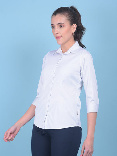 White Vertical Striped Shirt-Women Shirts-Crimsoune Club