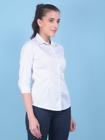 White Vertical Striped Shirt-Women Shirts-Crimsoune Club