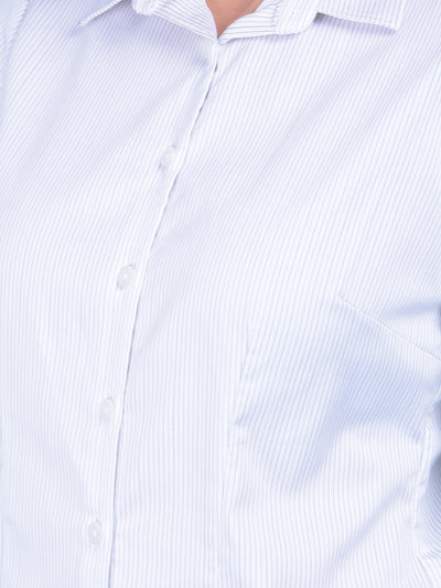 White Vertical Striped Shirt-Women Shirts-Crimsoune Club