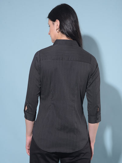 Black Vertical Striped Shirt-Women Shirts-Crimsoune Club