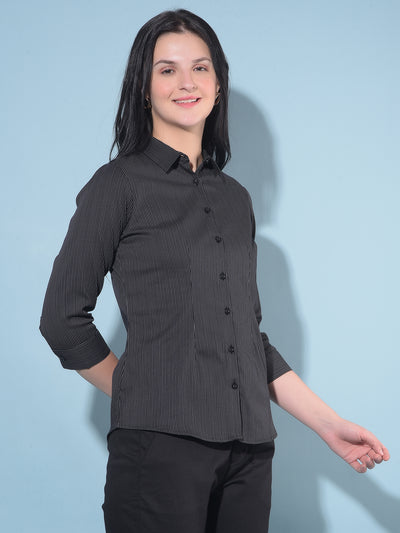 Black Vertical Striped Shirt-Women Shirts-Crimsoune Club