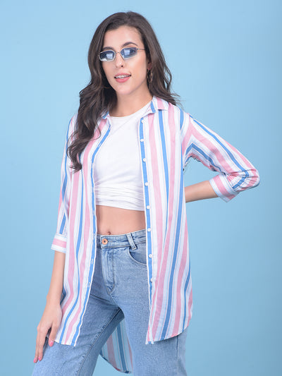 Pink Vertical Striped Shirt-Women Shirts-Crimsoune Club