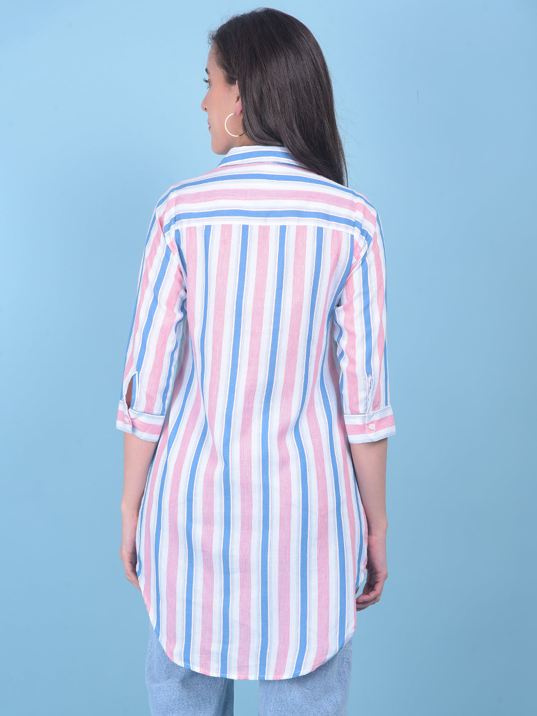 Pink Vertical Striped Shirt-Women Shirts-Crimsoune Club