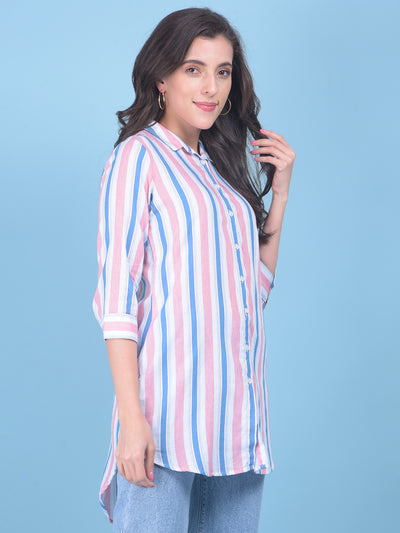 Pink Vertical Striped Shirt-Women Shirts-Crimsoune Club