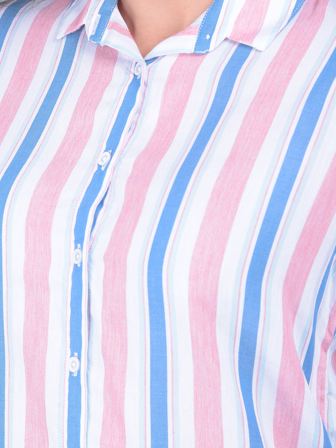 Pink Vertical Striped Shirt-Women Shirts-Crimsoune Club