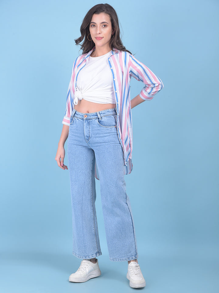 Pink Vertical Striped Shirt-Women Shirts-Crimsoune Club