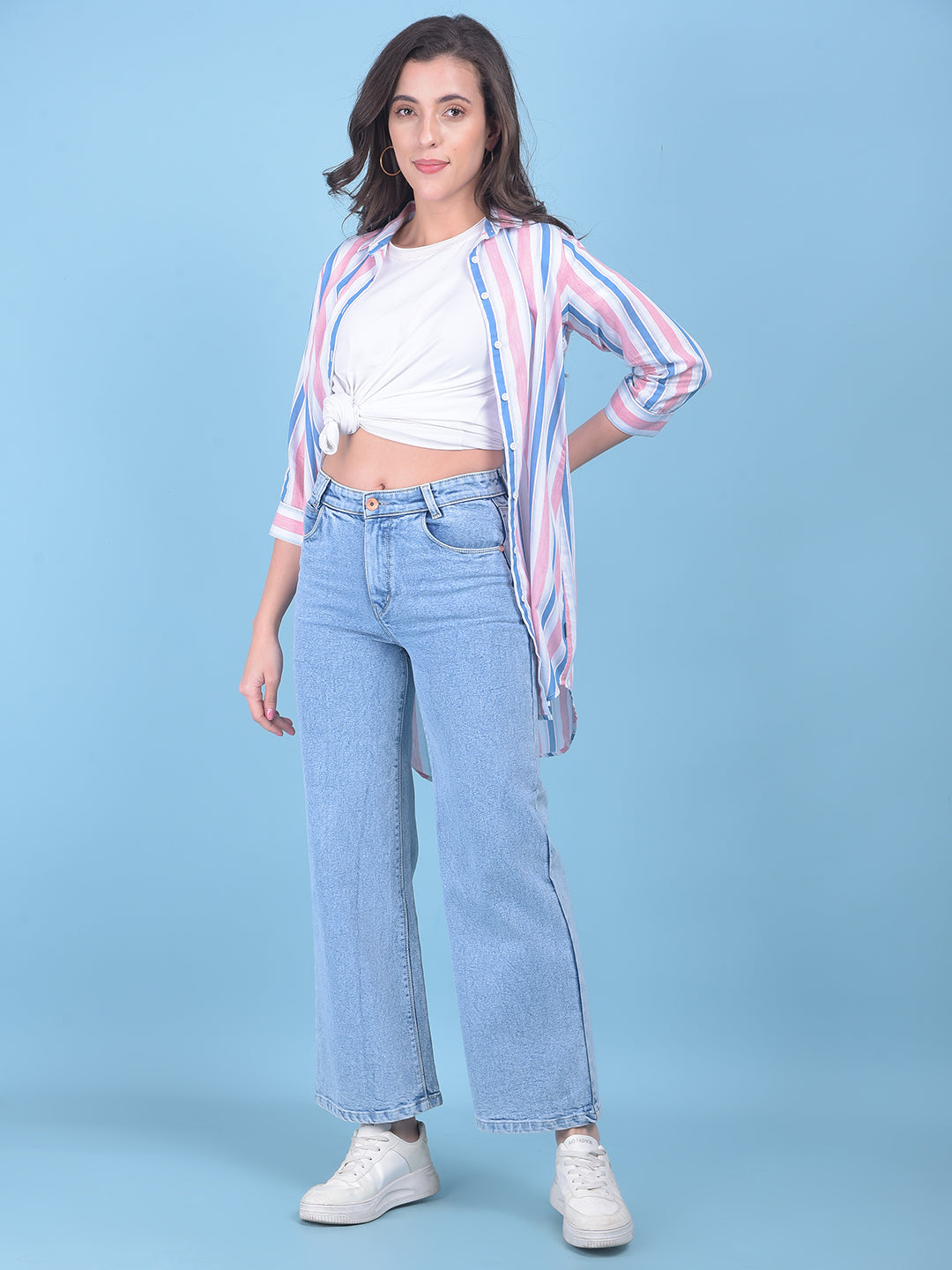 Pink Vertical Striped Shirt-Women Shirts-Crimsoune Club