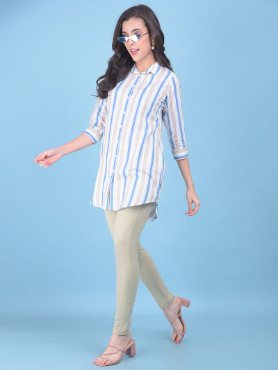 Beige Vertical Striped Shirt-Women Shirts-Crimsoune Club