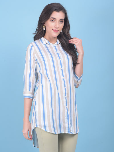 Beige Vertical Striped Shirt-Women Shirts-Crimsoune Club