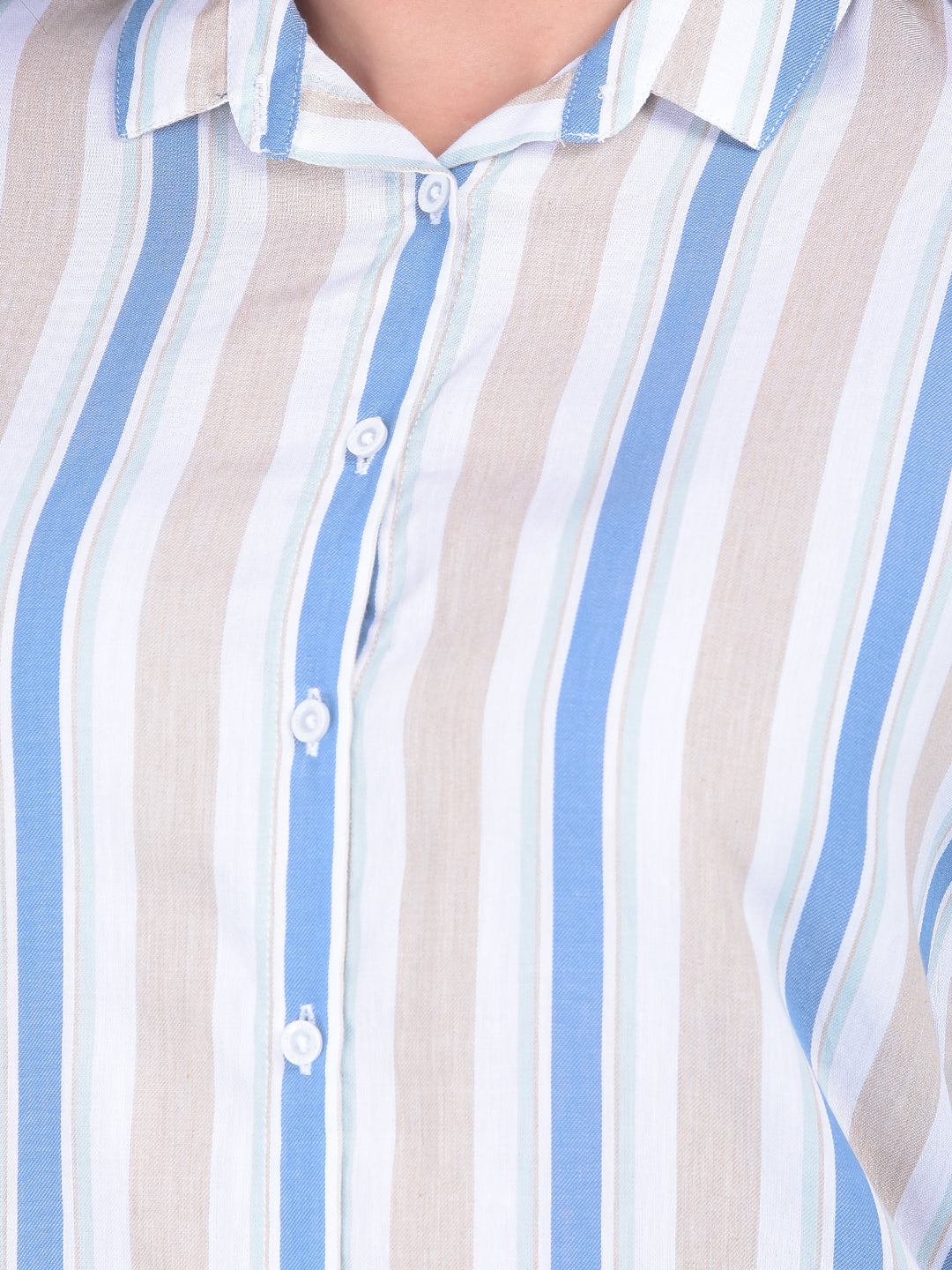 Beige Vertical Striped Shirt-Women Shirts-Crimsoune Club