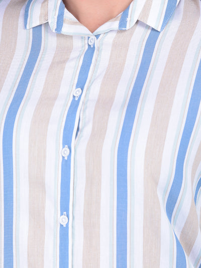 Beige Vertical Striped Shirt-Women Shirts-Crimsoune Club