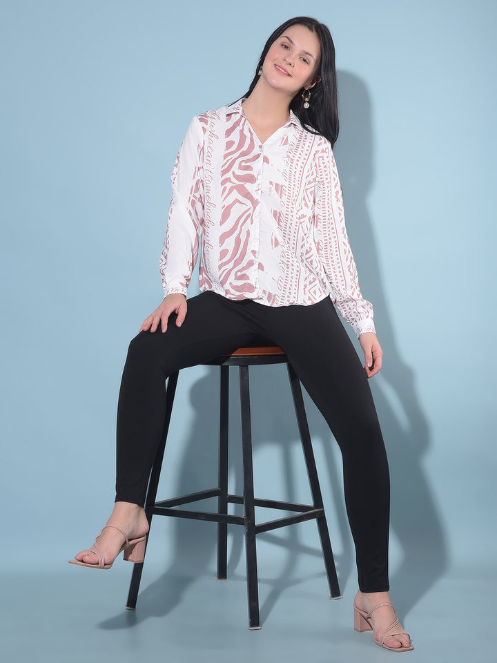 Brown Printed Shirt-Women Shirts-Crimsoune Club