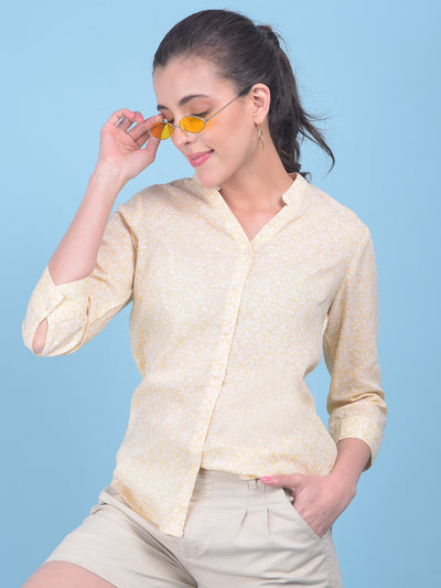 Beige Floral Print Shirt-Women Shirts-Crimsoune Club