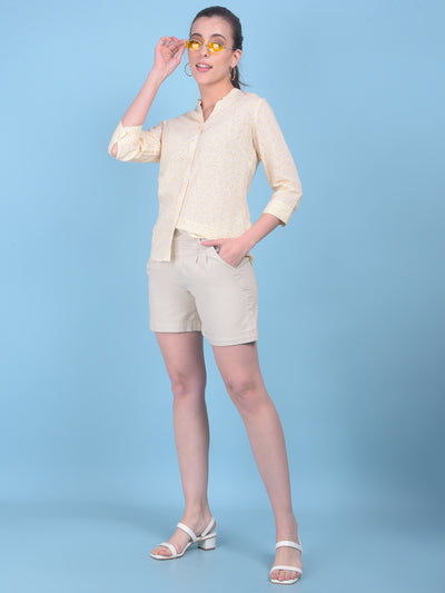 Beige Floral Print Shirt-Women Shirts-Crimsoune Club