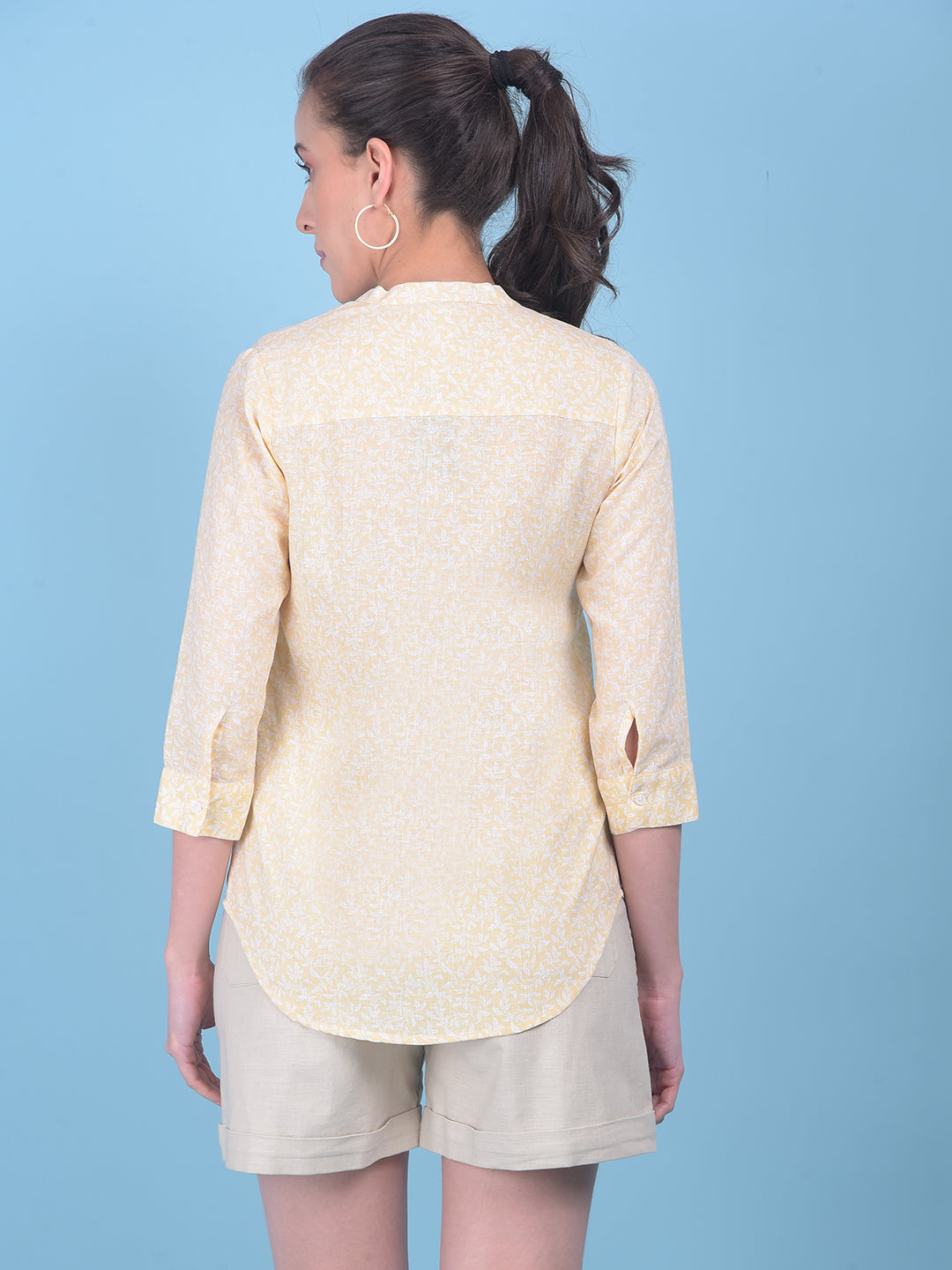 Beige Floral Print Shirt-Women Shirts-Crimsoune Club