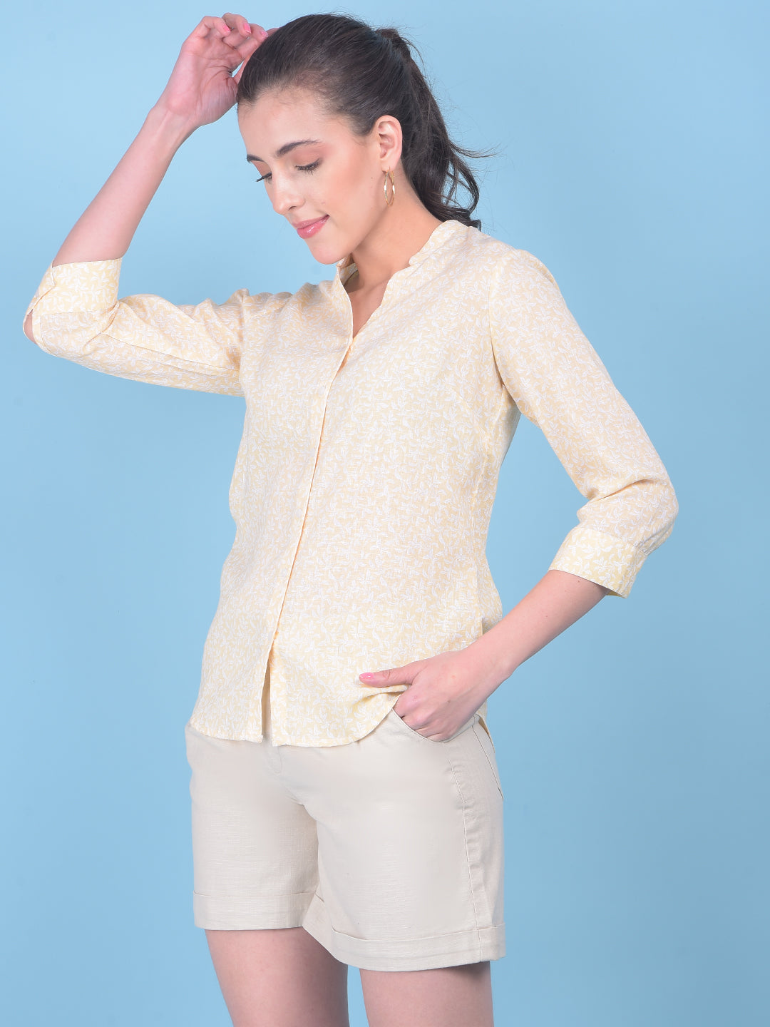 Beige Floral Print Shirt-Women Shirts-Crimsoune Club