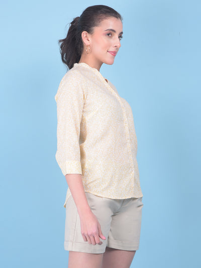 Beige Floral Print Shirt-Women Shirts-Crimsoune Club