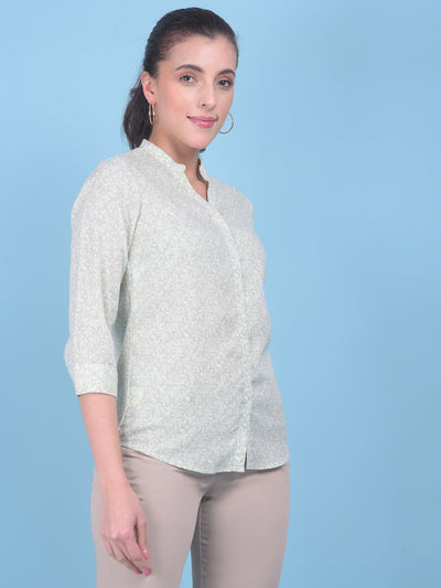 Khaki Floral Print Shirt-Women Shirts-Crimsoune Club