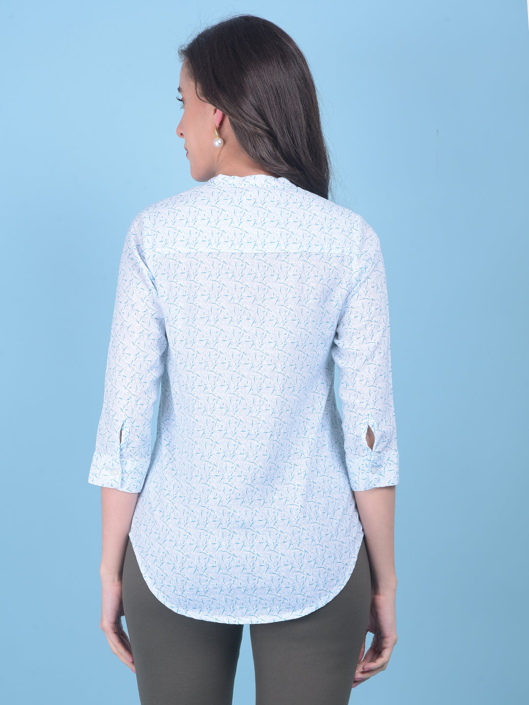 Blue Floral Print Shirt-Women Shirts-Crimsoune Club