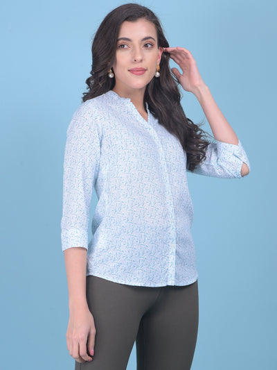 Blue Floral Print Shirt-Women Shirts-Crimsoune Club