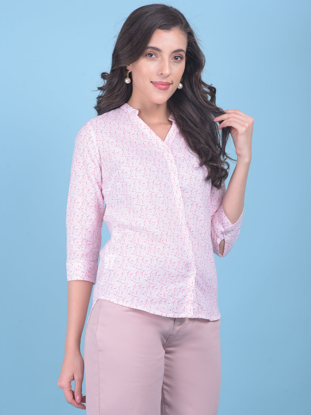 Printed Peach Shirt-Women Shirts-Crimsoune Club