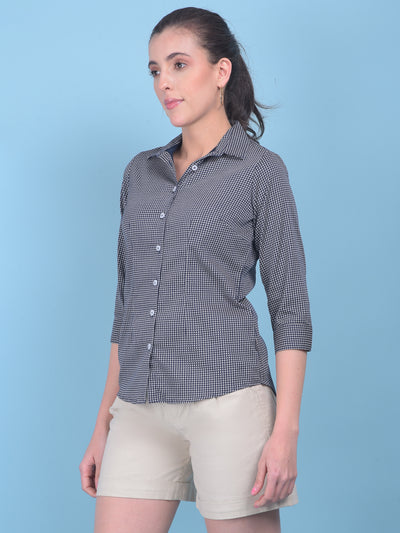 Blue Geometric Print Shirt-Women Shirts-Crimsoune Club