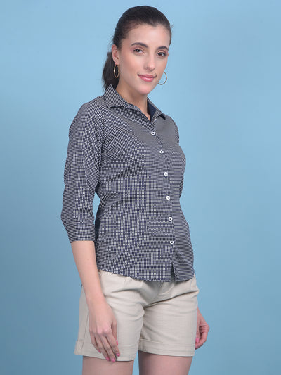 Blue Geometric Print Shirt-Women Shirts-Crimsoune Club